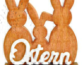 Hasen aus Mangoholz mit Schriftzug