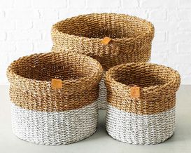 Runder Dekokorb aus Seegras, ca. 22 cm hoch