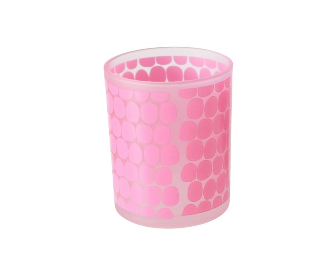 Windlicht, rund, aus Glas - Pink - 1
