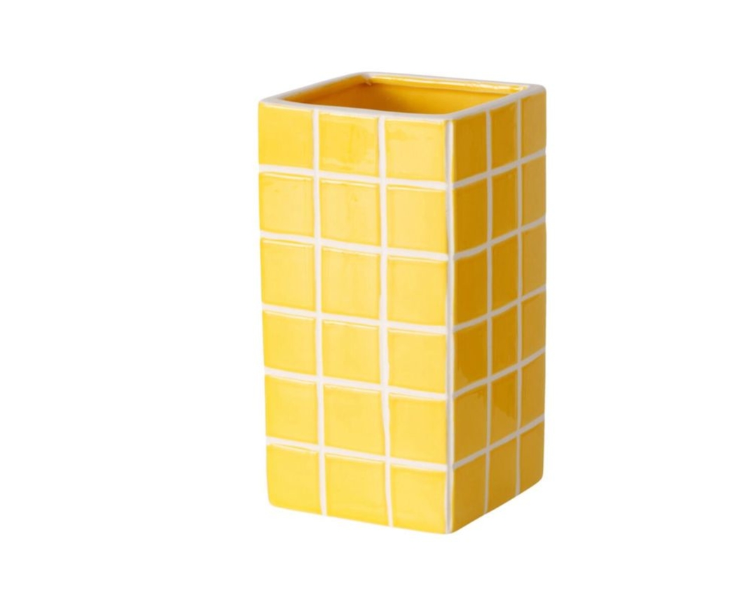 Vase "Cube" aus Steingut, ca. 17 cm hoch - Gelb oder Grün - 1