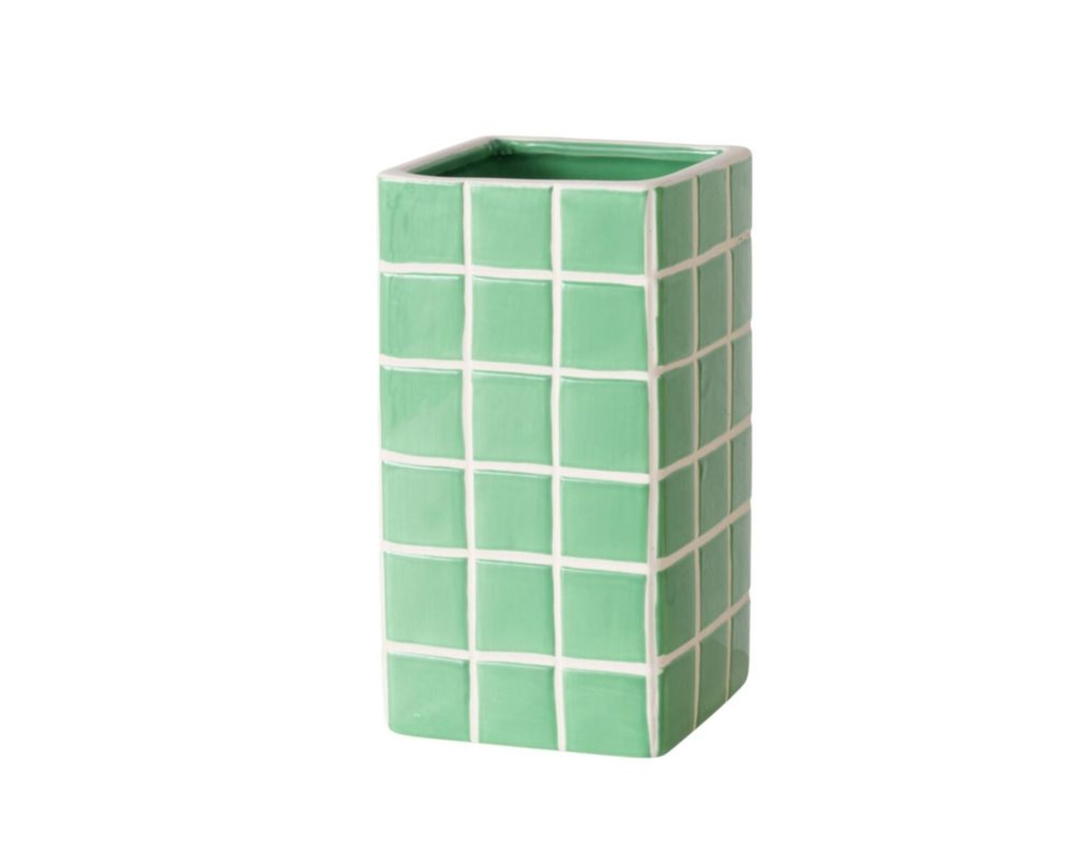 Vase "Cube" aus Steingut, ca. 17 cm hoch - Gelb oder Grün - 2