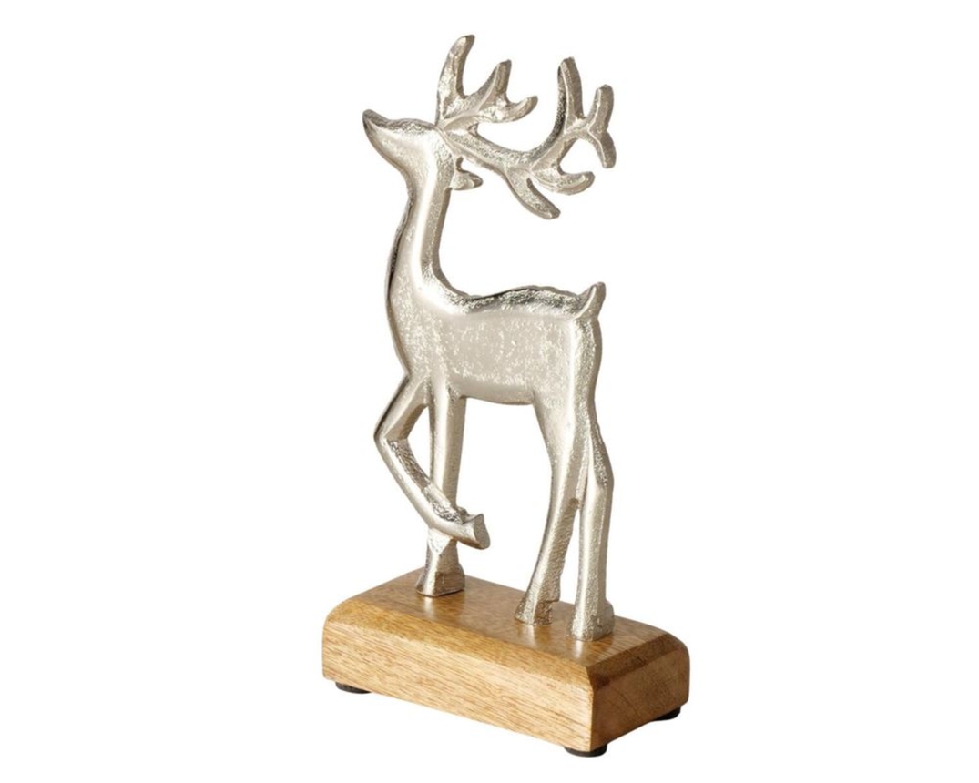 Deko-Hirsch "Gerald", Aluminium/Mangoholz, ca. 20,5 cm - Silber - 1