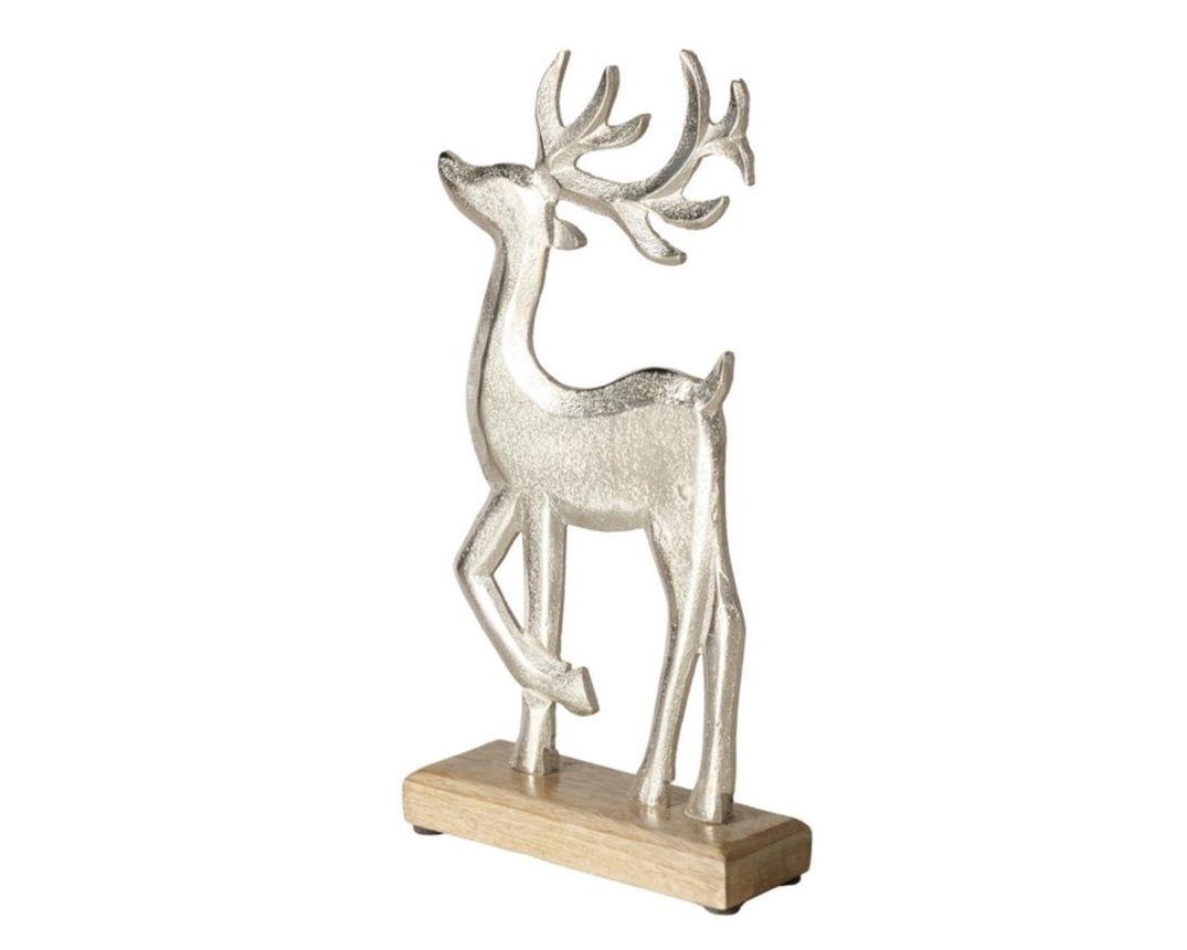 Deko-Hirsch "Gerald", Aluminium/Mangoholz, ca. 30,7 cm - Silber - 1