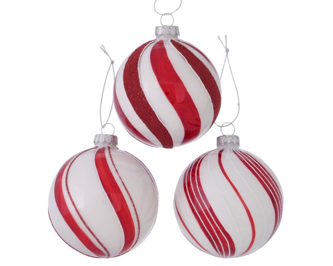 Weihnachtsbaumkugel aus Glas, ca. 8 cm - Rot/Weiß - 1