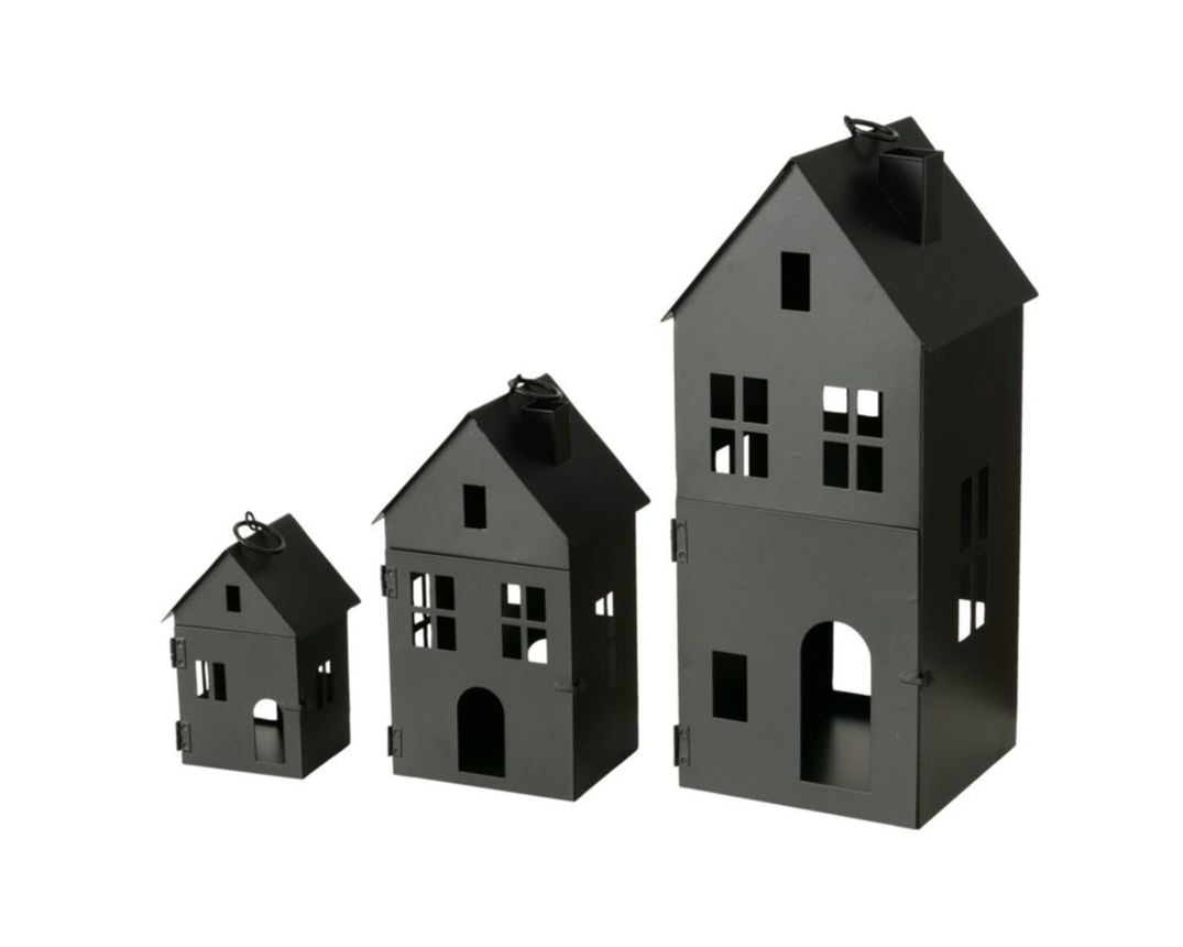 Laterne in Hausform "Alesund", Eisen, ca. 35 cm - Schwarz - 2