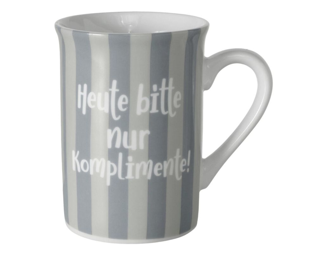 Henkelbecher, Porzellan, spülmaschinengeeignet,  verschiedene Farben, H ca. 10 cm, ca. 300 ml. - blau/weiß , beige/weiß - 2