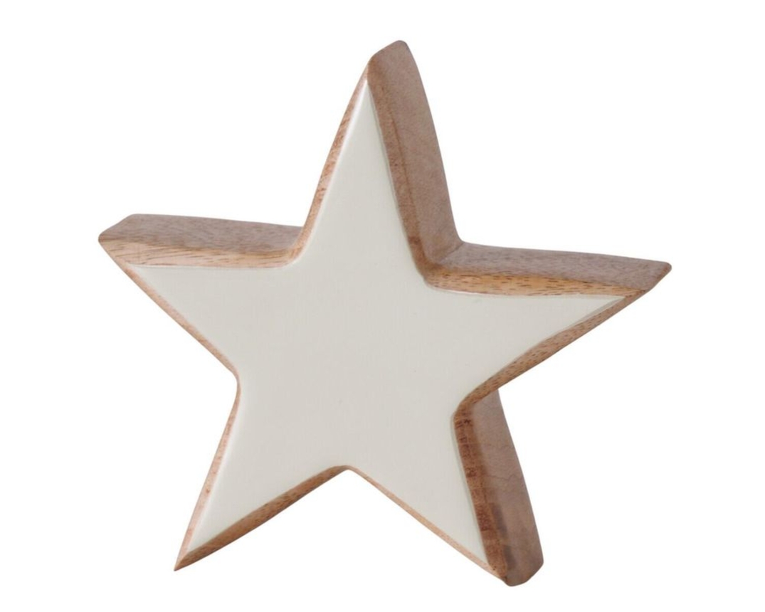 Stern "Stardust" aus Mangoholz, ca. 15 cm - Weiß/Braun - 1