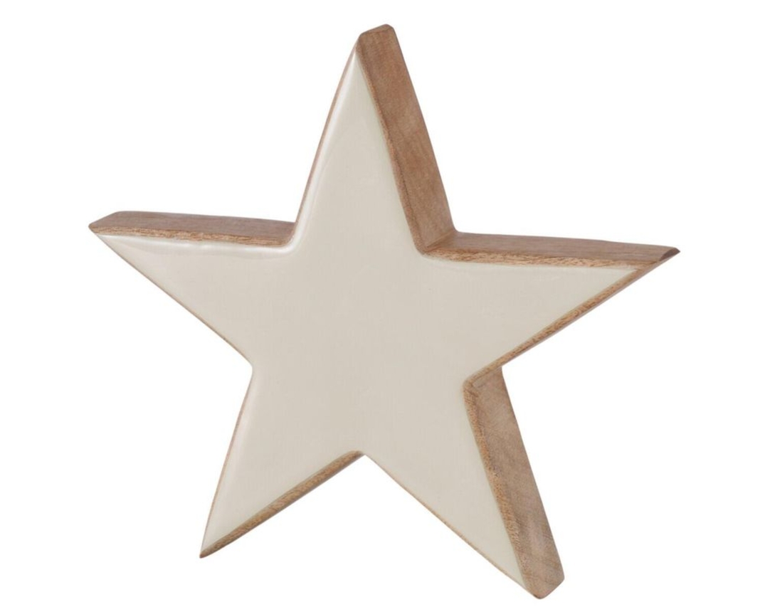 Stern "Stardust" aus Mangoholz, ca. 25 cm - Weiß/Braun - 1