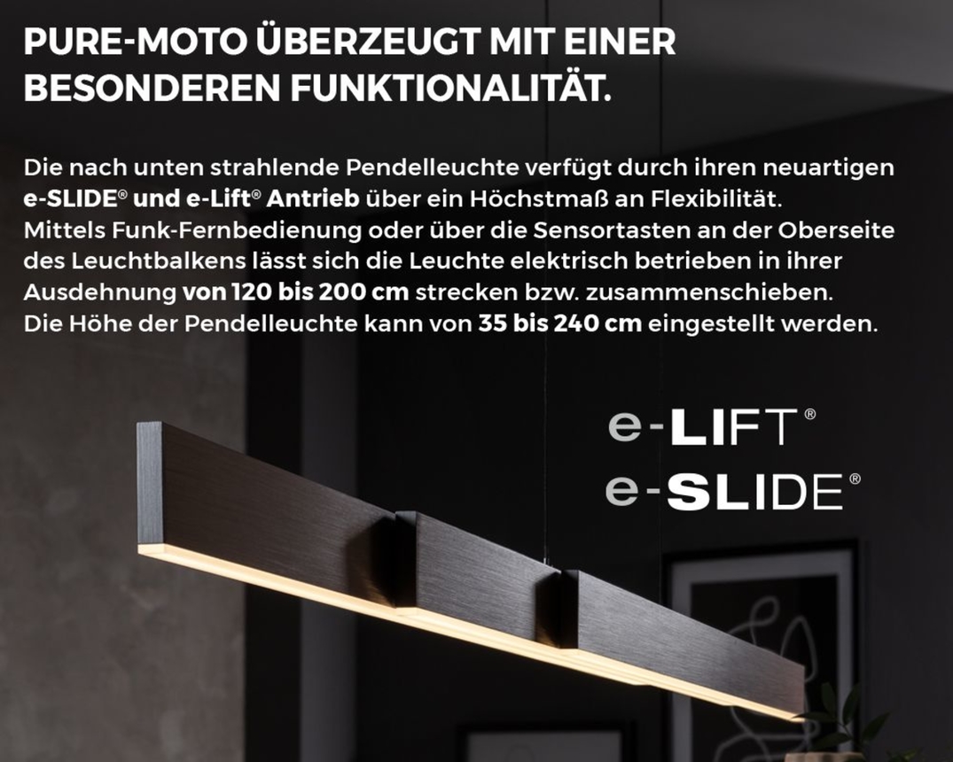 LED-Pendelleuchte "Pure-Moto-Rise", höhenverstellbar, dimmbar - Schwarz - 4