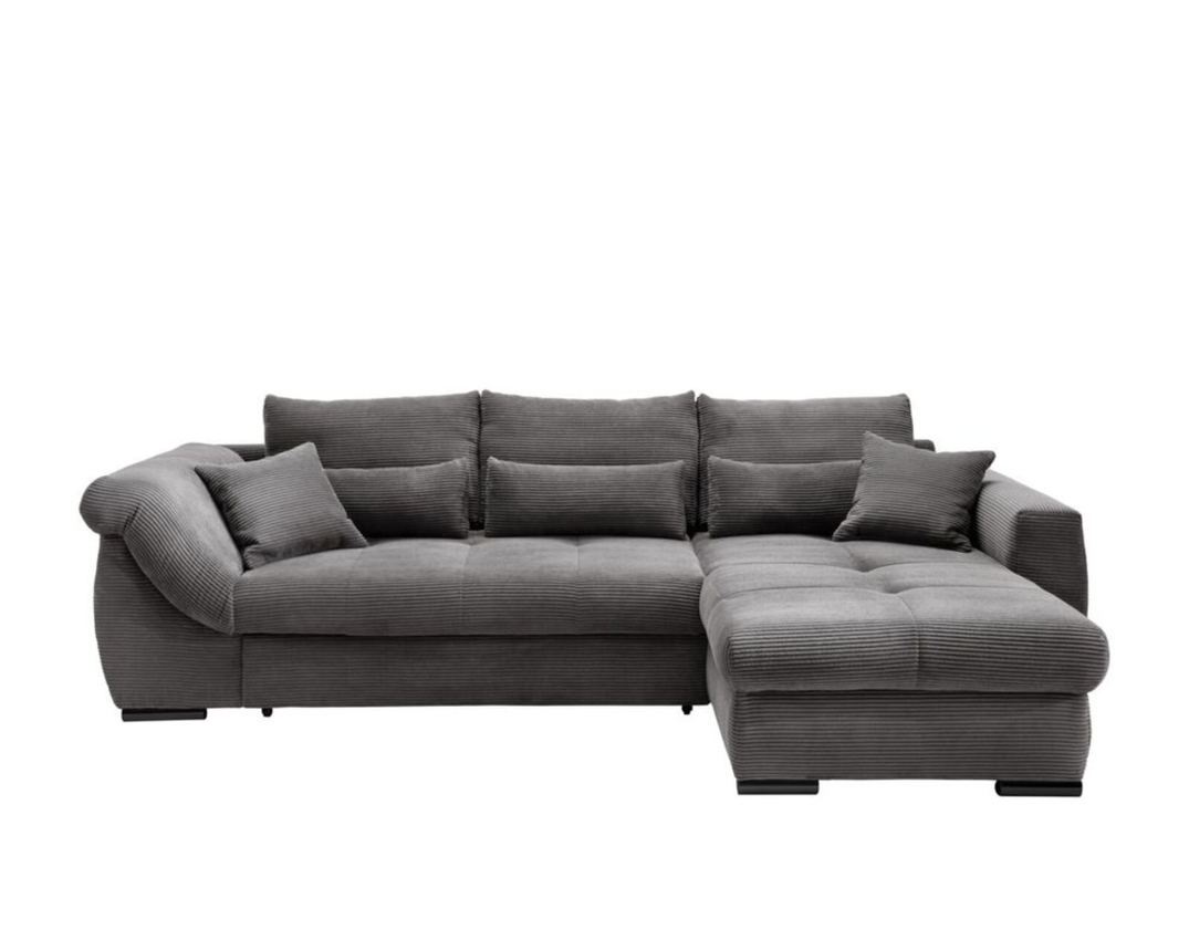 Wohnlandschaft "Billerbeck", leger, Cord, mit Schlaffunktion und Stauraum - Grau - 1