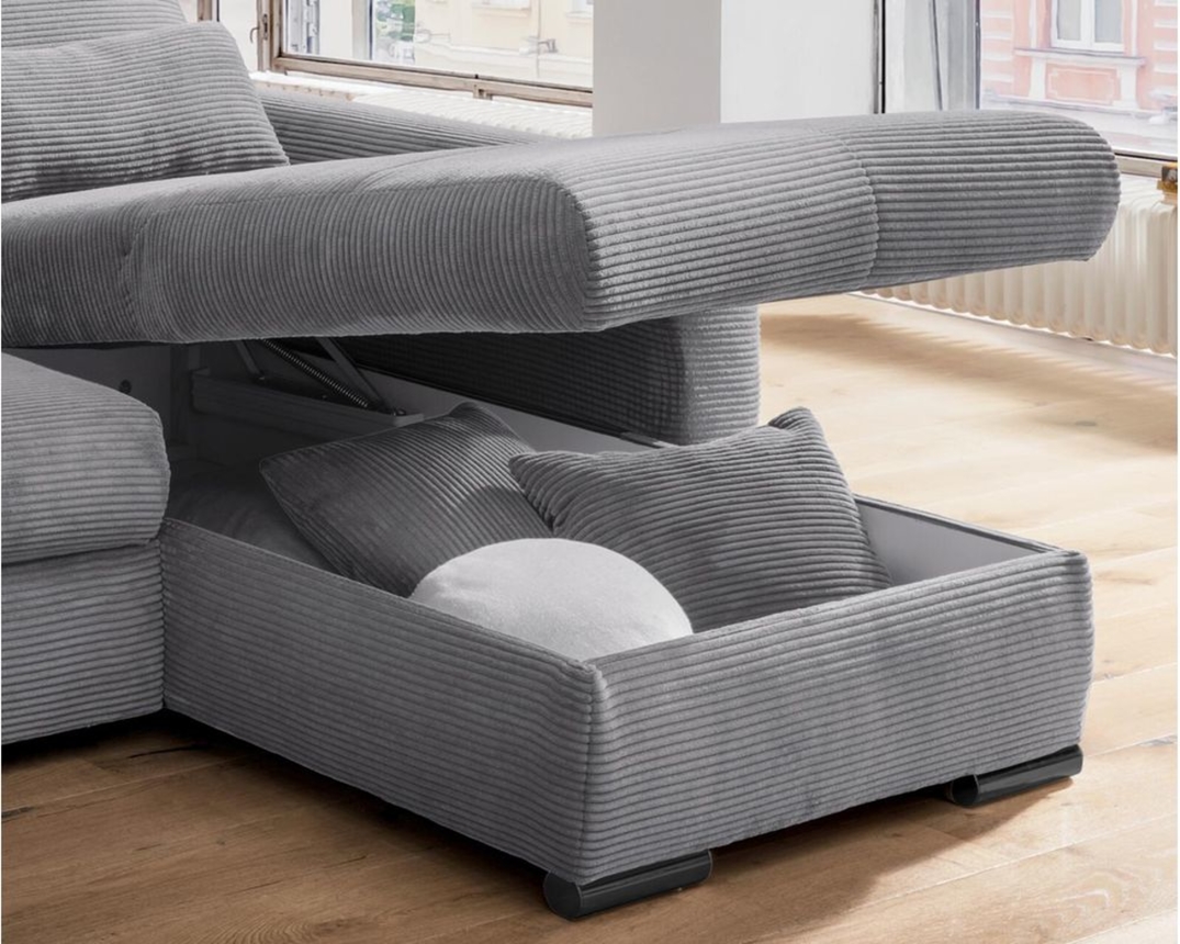 Wohnlandschaft "Billerbeck", leger, Cord, mit Schlaffunktion und Stauraum - Grau - 3