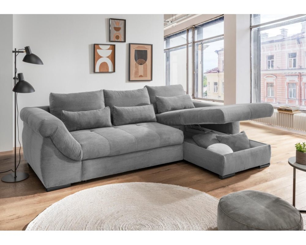 Wohnlandschaft "Billerbeck", leger, Cord, mit Schlaffunktion und Stauraum - Grau - 4