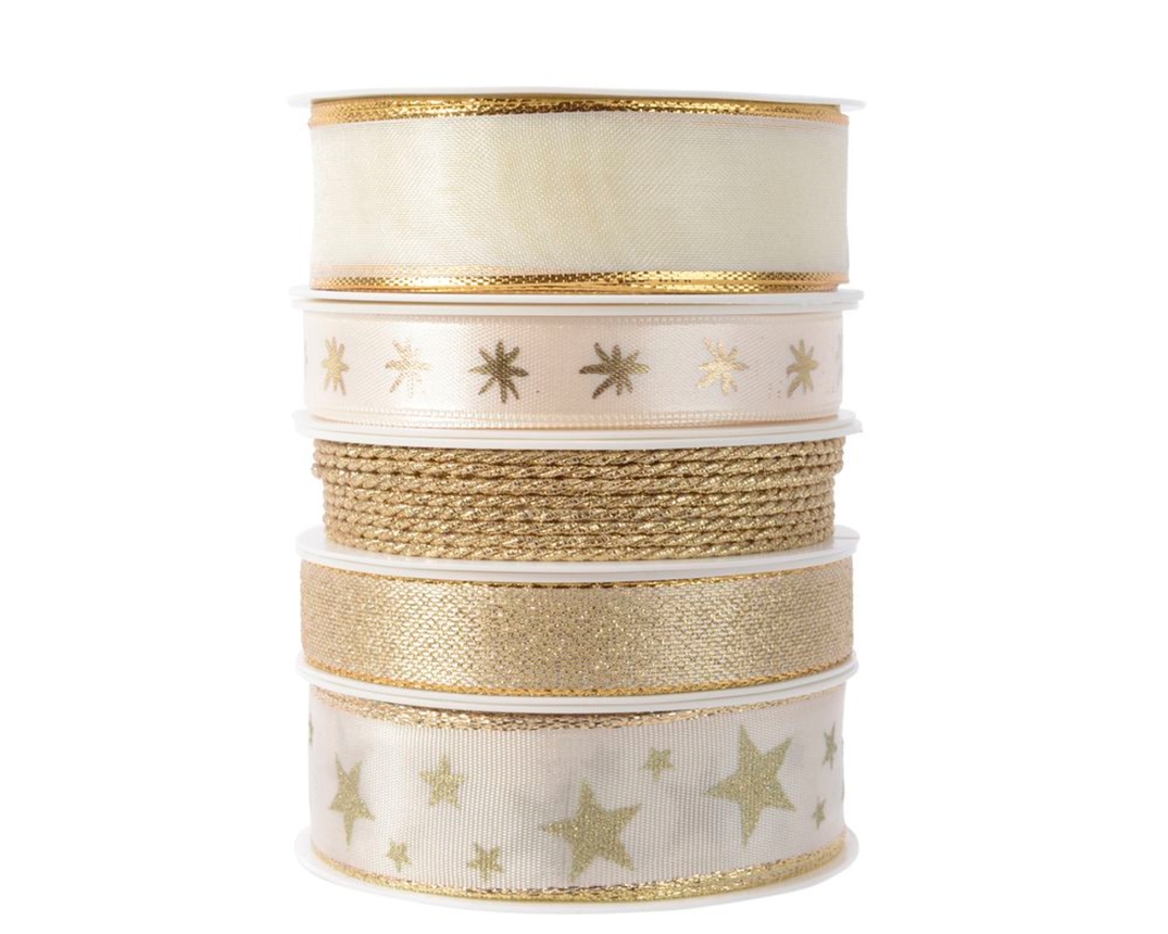 Geschenkband, ca. 3 m - Perle/Gold - 1