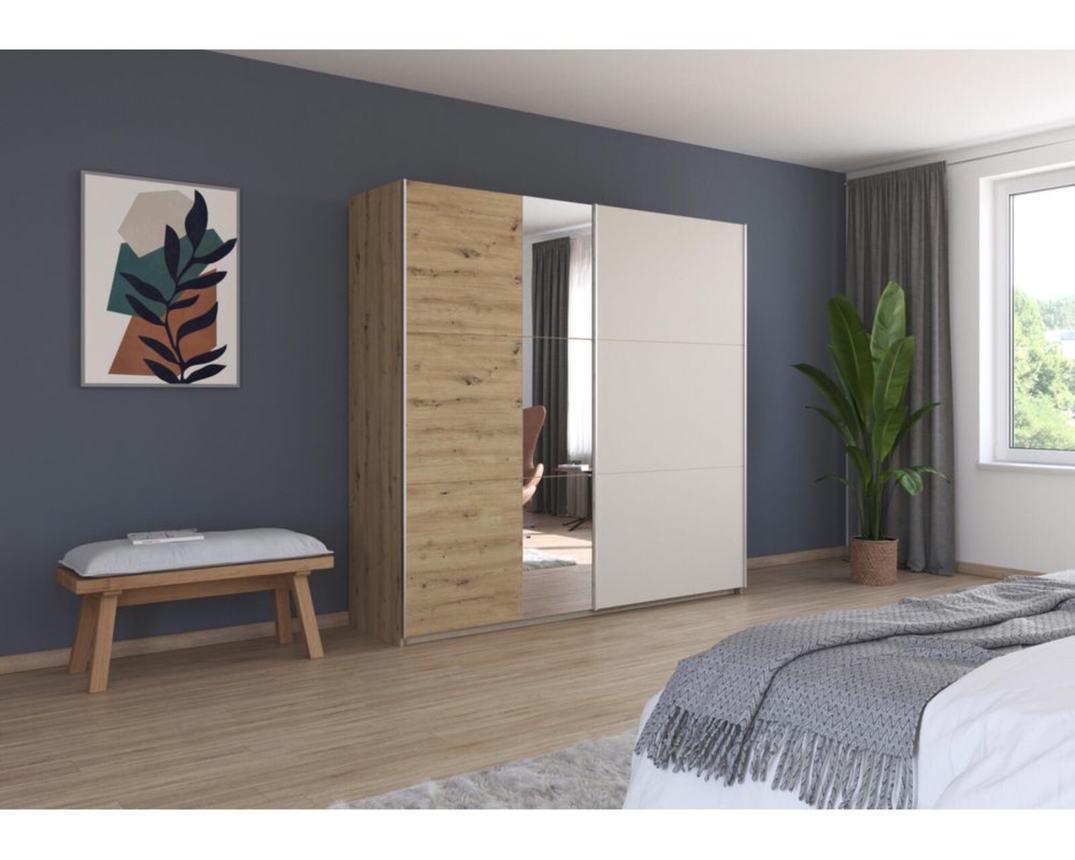 Schwebetürenschrank "Rennes" mit Spiegeltür - Braun/Champagner - 3