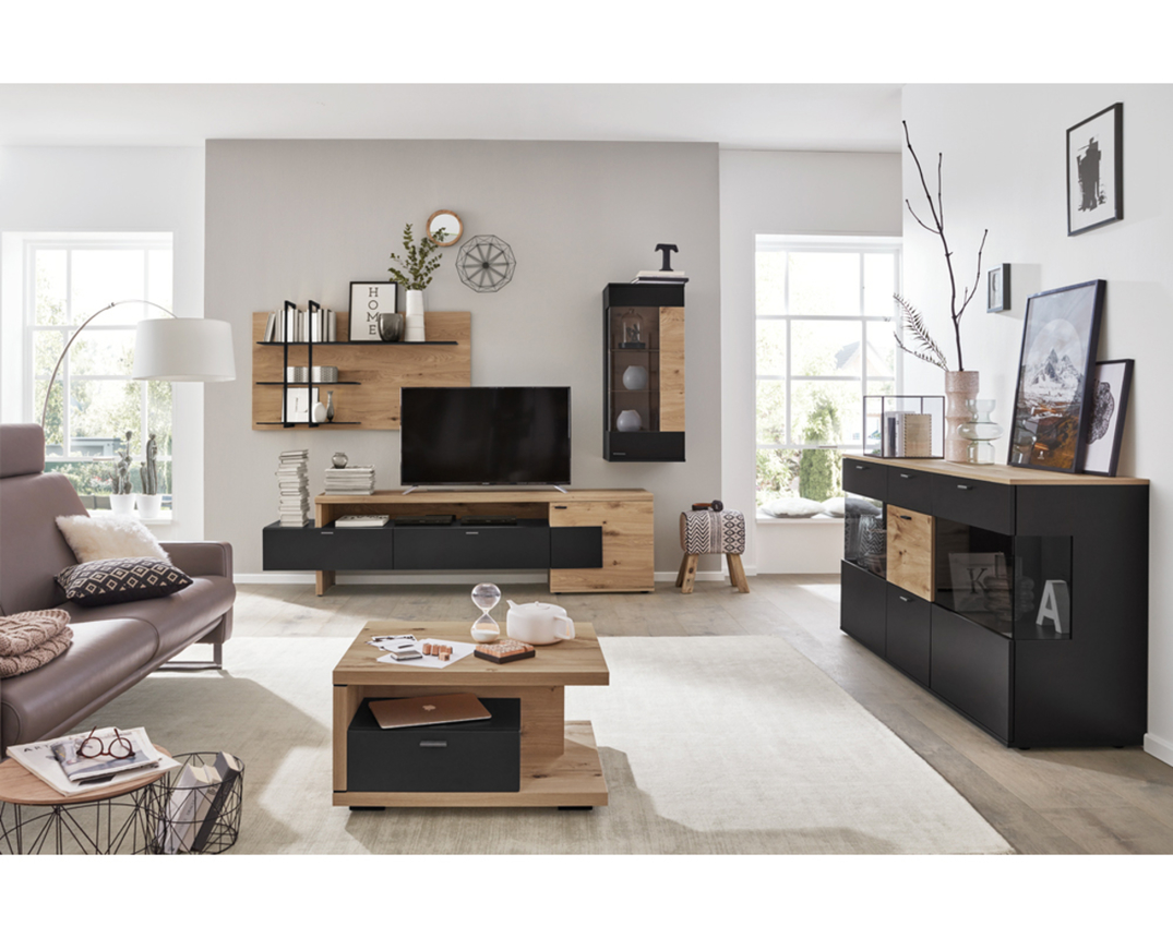 Anbauwand Interliving 2104 in Balkeneiche natur / anthrazit » Wohnwände