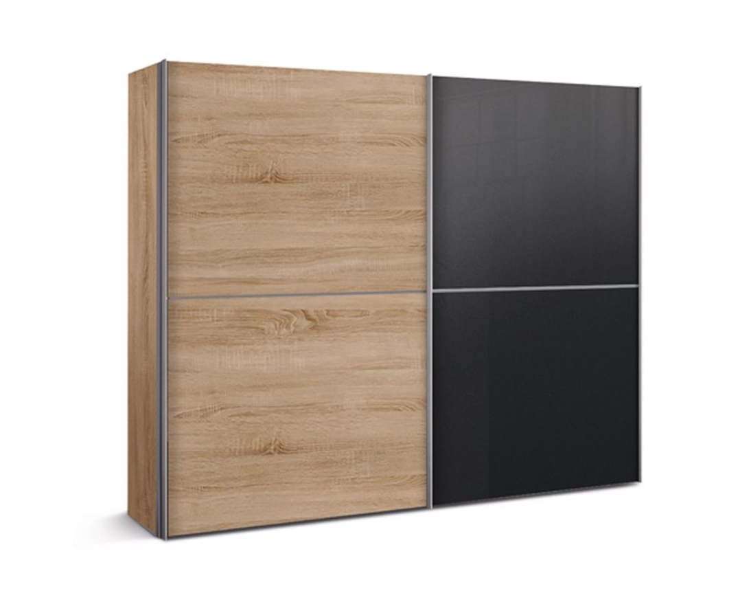 Schwebetürenschrank "Edinburgh" Sonoma Eiche Nachbildung, Basaltglas - Schwarz / Holzfarben - 1