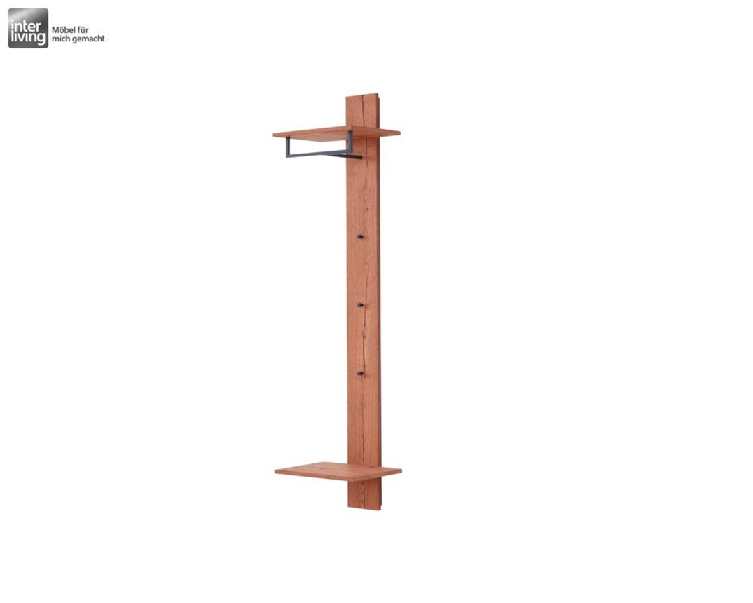 Interliving 6006 schmales Garderobenpaneel mit Ablageflächen - Holzfarben / Schieferschwarz - 2