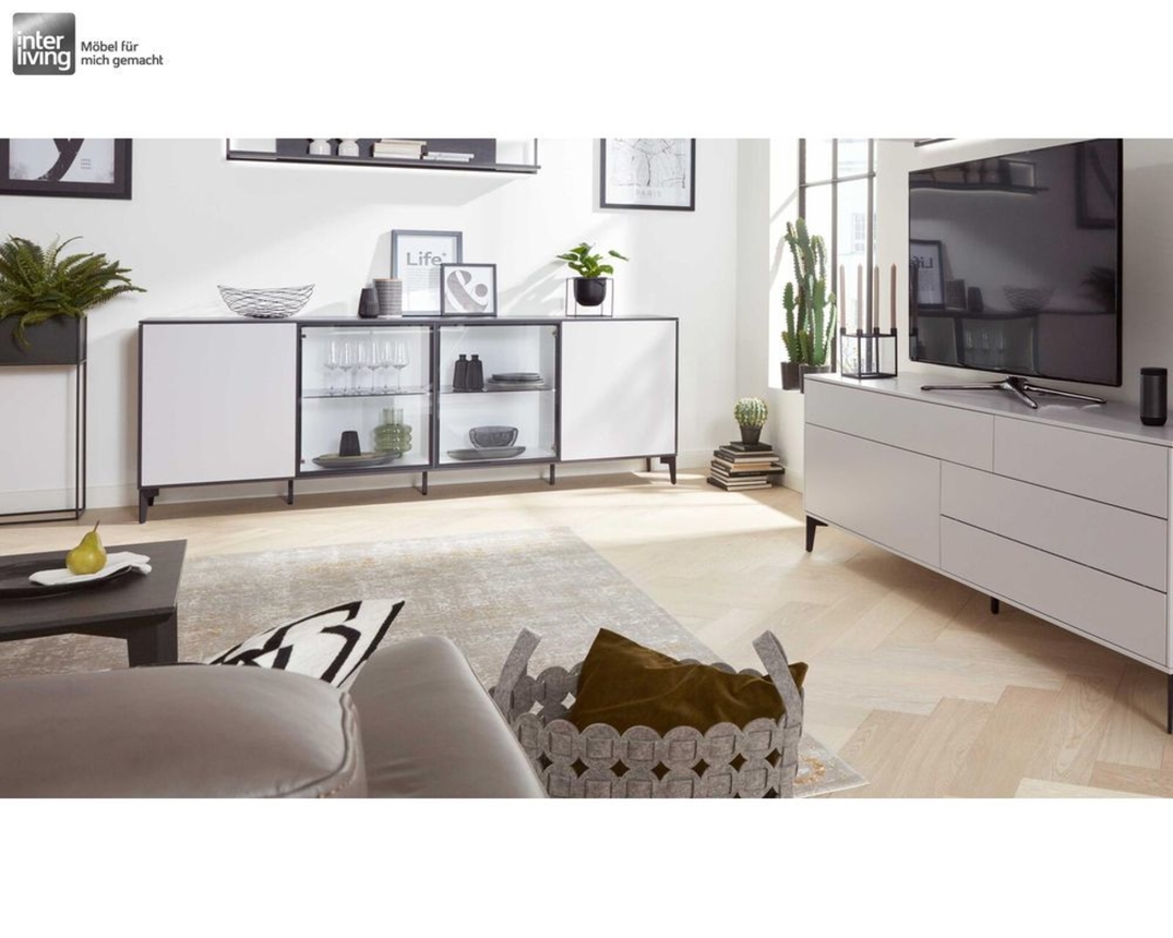 Interliving 2107 Sideboard mit Push-to-open-Funktion, ca. 243x86 cm - Quarzgrau / Schieferschwarz - 1