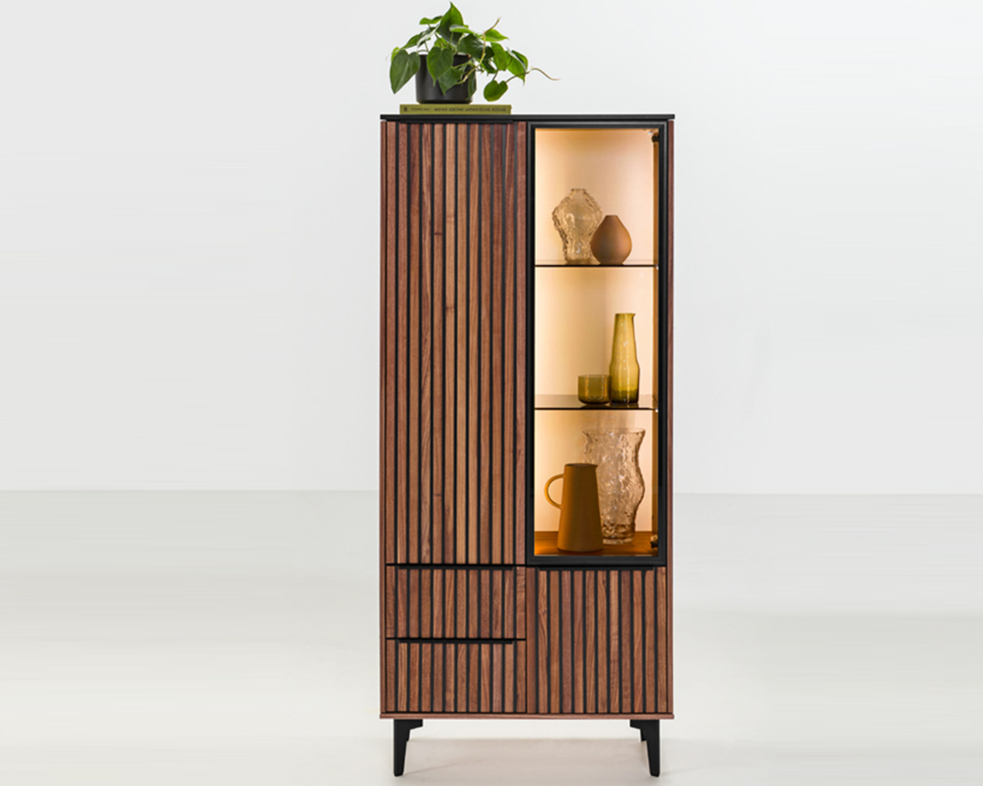 Vitrine "Hamburg" Nussbaum/Schiefer - Braun / Schwarz - 1