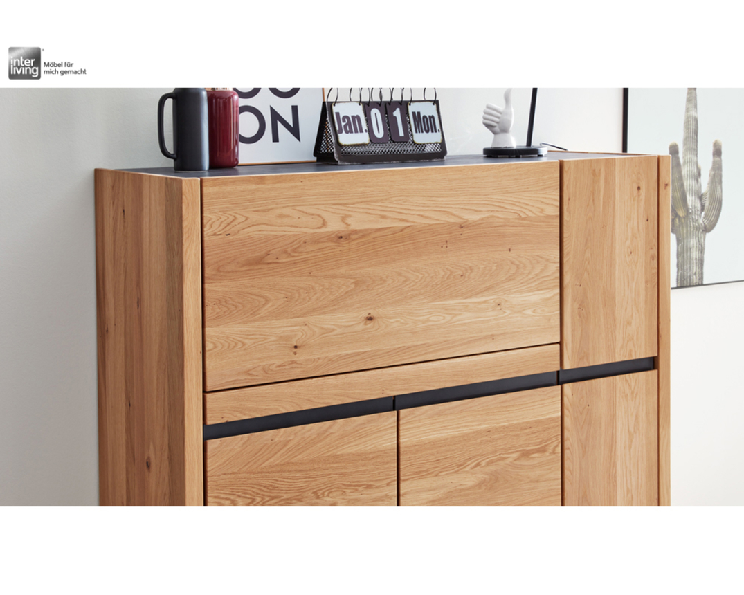 Sekretär/Highboard "Interliving 5603" Wildeiche/HPL Oxyde graphit - braun/grau - 2