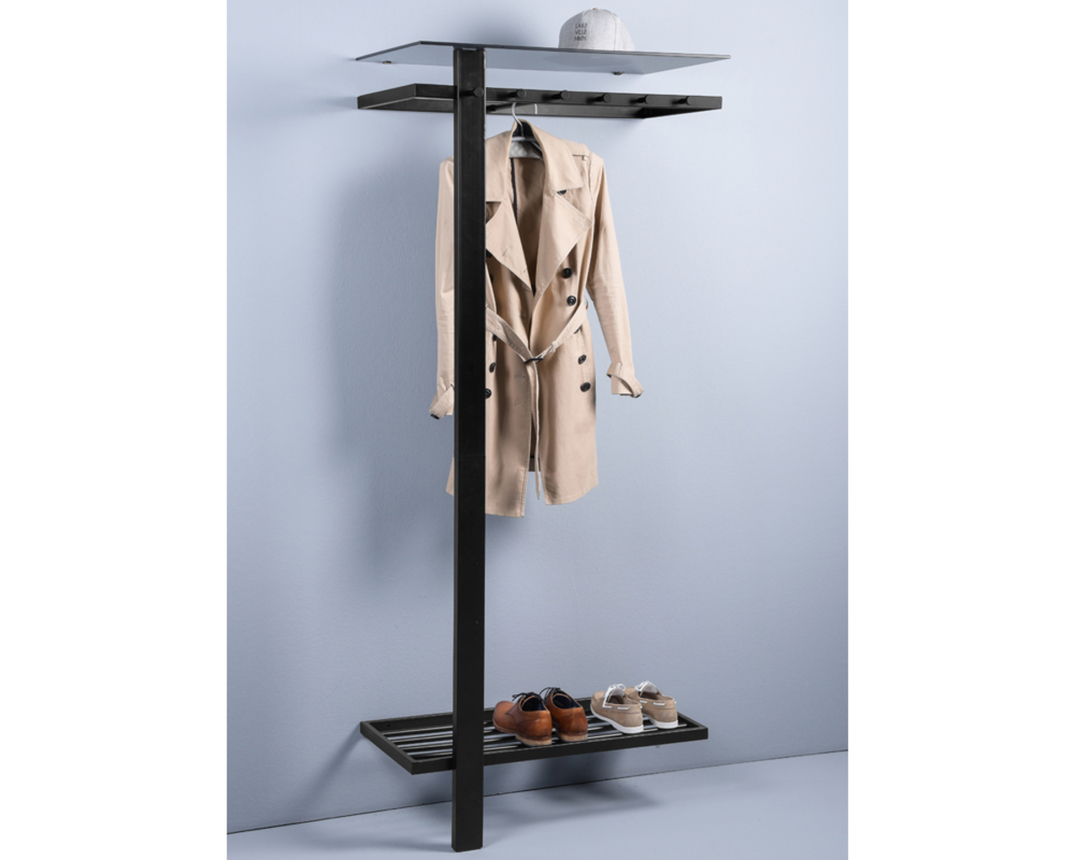 Garderobe "Miami" Metall schwarz, mit Hut-/Schuhablage - schwarz - 1