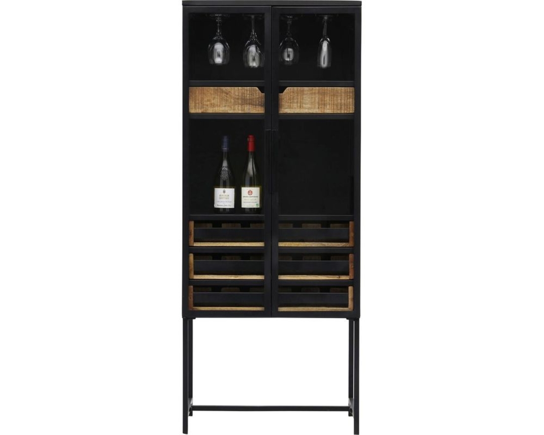 Trendhopper Weinschrank "Porto" Metall und Mangoholz - Schwarz - 1