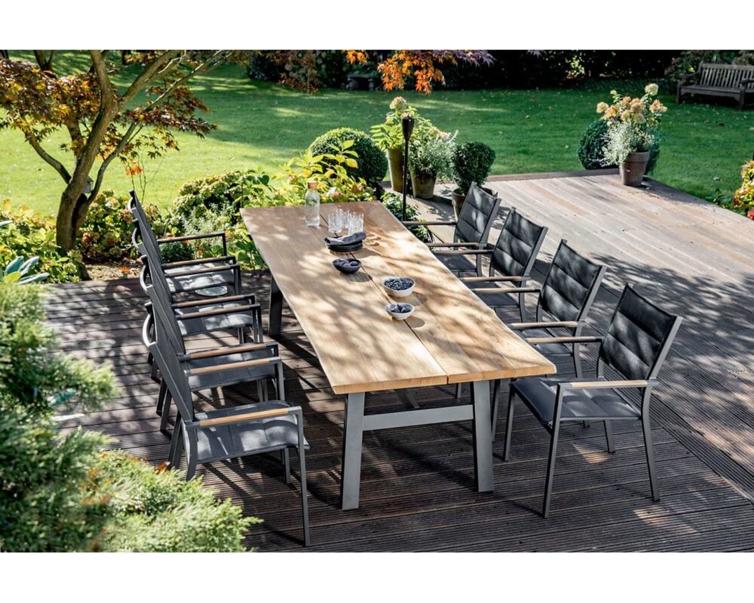 Garten-Esstisch "Tavo" mit Teak-Tischplatte, Baumkante - Braun/Schwarz - 2
