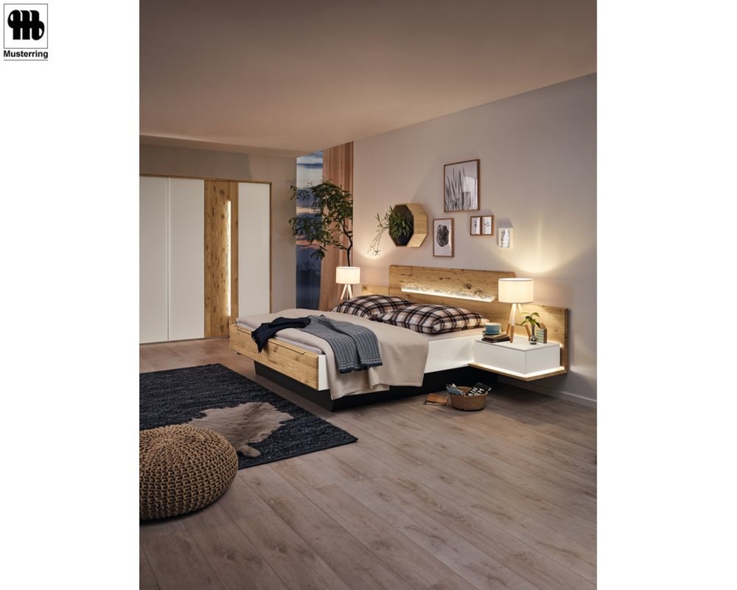 Schlafzimmer "Jovanna" Musterring Wildeiche massiv/Lack weiß - weiß/braun - 1