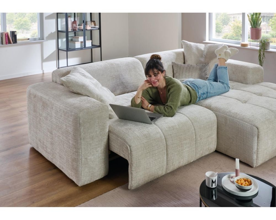 Wohnlandschaft "Isny", leger, mit Sitztiefenverstellung - Cremona 2 beige - 3