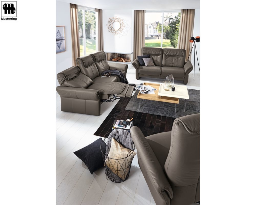 Trapezsofa mit Tisch  "MR 380" Musterring, legere Polsterung, Echtleder grau/braun - grau/braun - 3