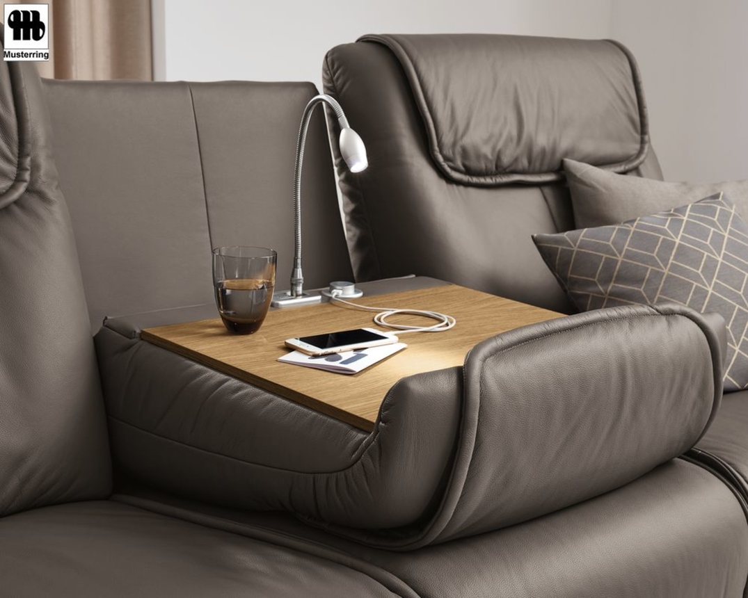 Trapezsofa mit Tisch  "MR 380" Musterring, legere Polsterung, Echtleder grau/braun - grau/braun - 4