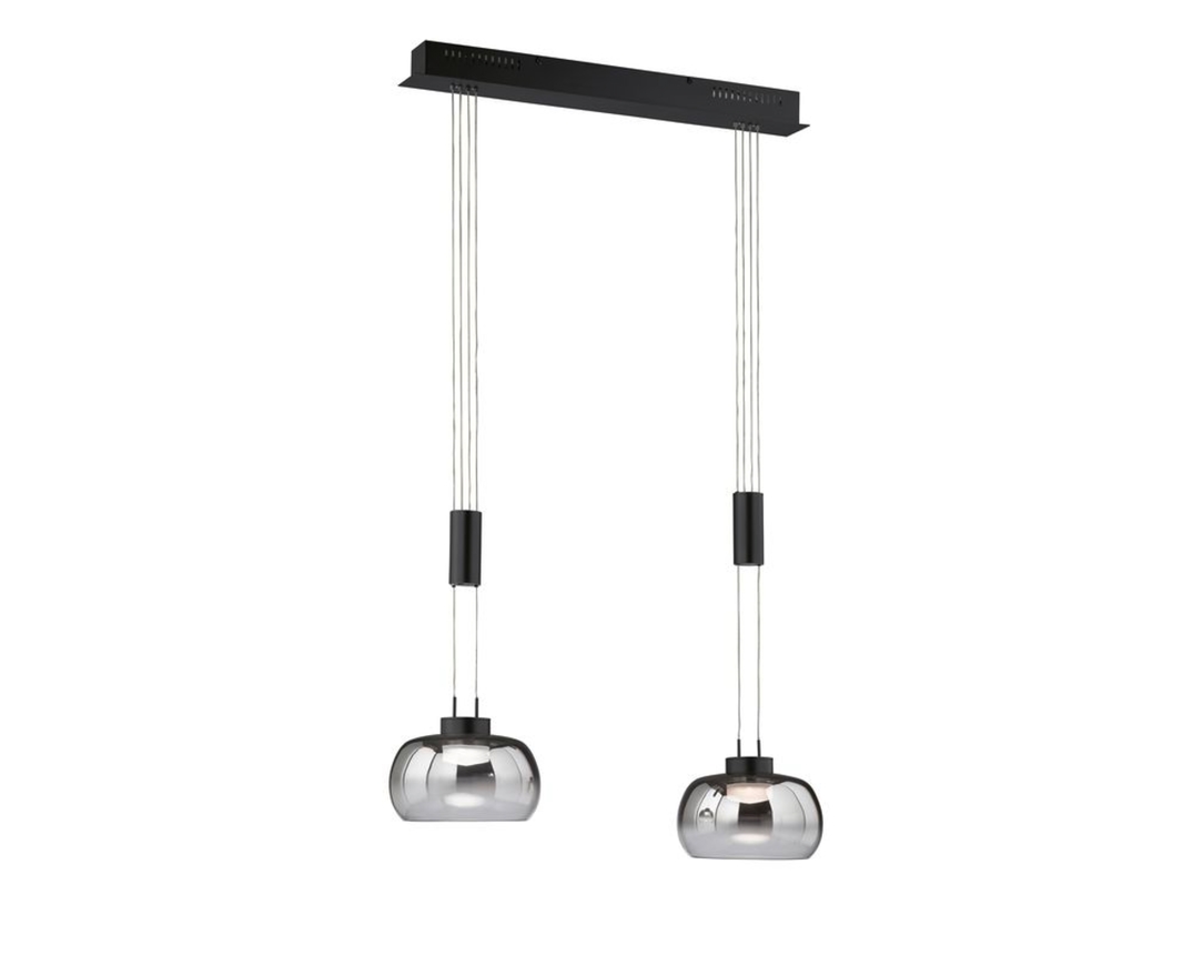 LED-Pendelleuchte "Arosa", 2-flammig, Rauchglas, stufenlos dimmbar - Schwarz - 1