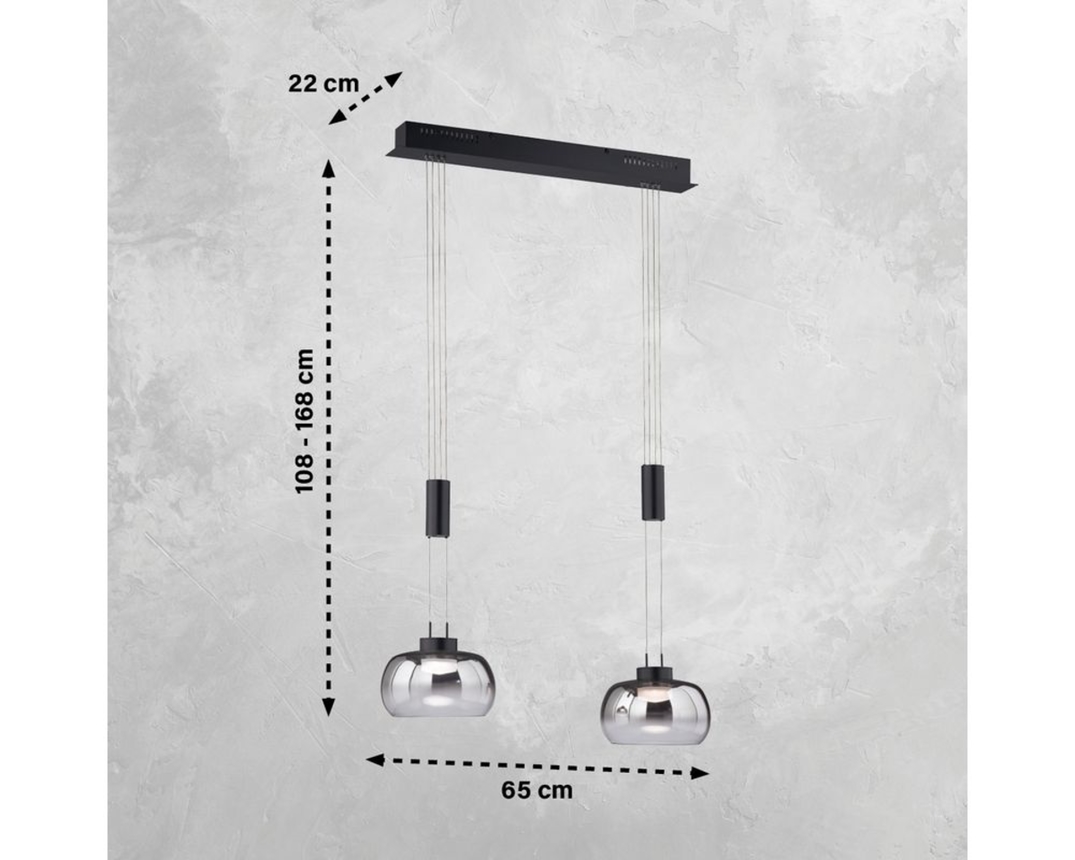 LED-Pendelleuchte "Arosa", 2-flammig, Rauchglas, stufenlos dimmbar - Schwarz - 4