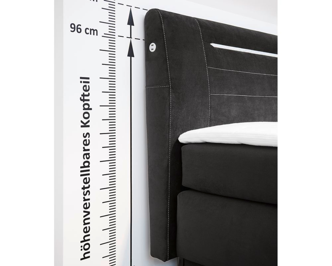 Boxspringbett "Jasmin" inkl. Bettkasten, LED-Beleuchtung und 2x USB-Port - Schwarz - 4