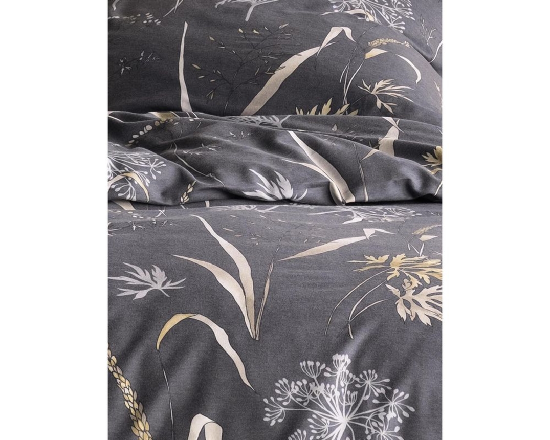 Biber-Bettwäsche-Garnitur mit Blumenmuster, grau - Grau - 3