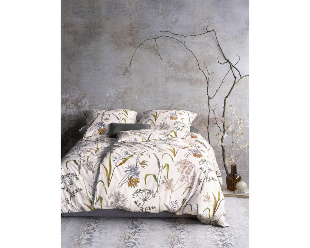 Biber-Bettwäsche-Garnitur mit Blumenmuster, creme - Creme - 1