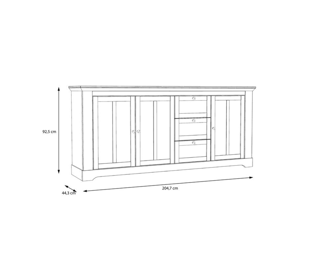 Sideboard "Fernanda" im Landhausstil, 3 Drehtüren, 3 Schubkästen - Snowy Oak - 7