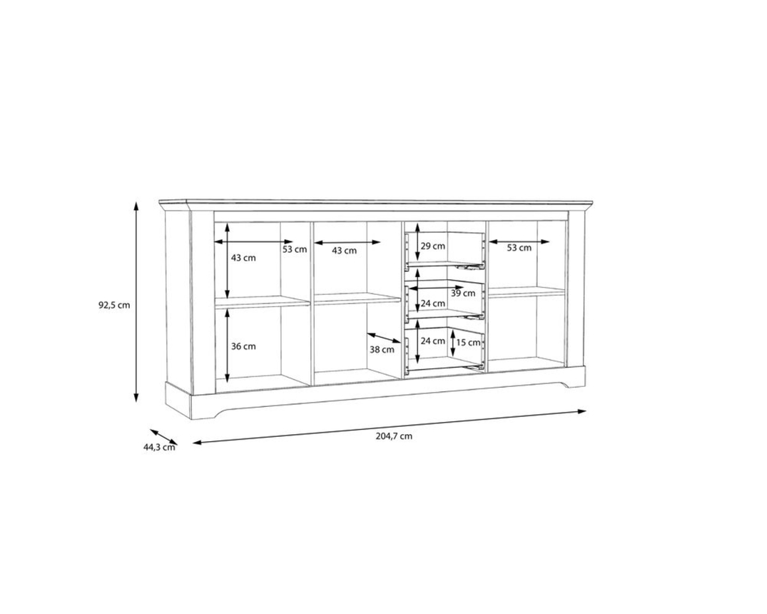 Sideboard "Fernanda" im Landhausstil, 3 Drehtüren, 3 Schubkästen - Snowy Oak - 8