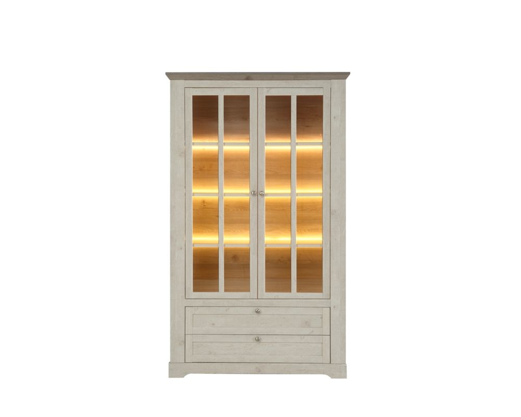 Vitrine "Fernanda" inkl. LED-Beleuchtung, zwei Glastüren - Oak Nelson/Snowy Oak - 6