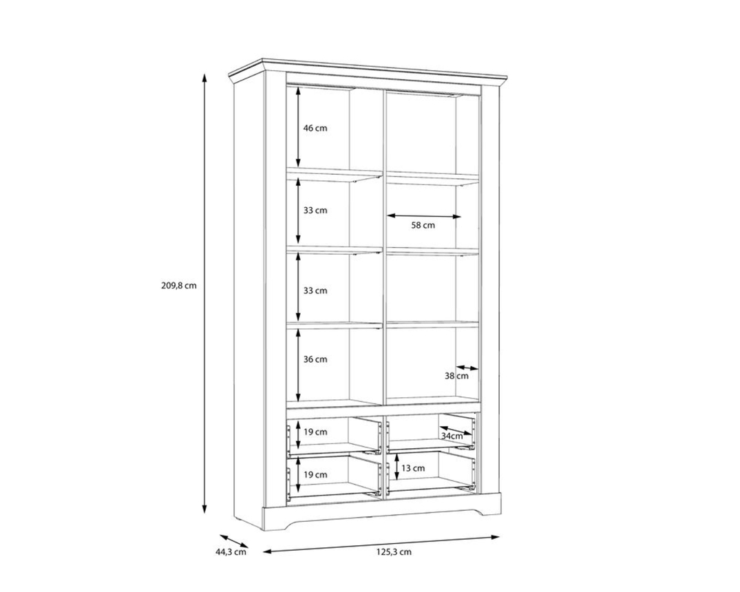 Vitrine "Fernanda" inkl. LED-Beleuchtung, zwei Glastüren - Oak Nelson/Snowy Oak - 8