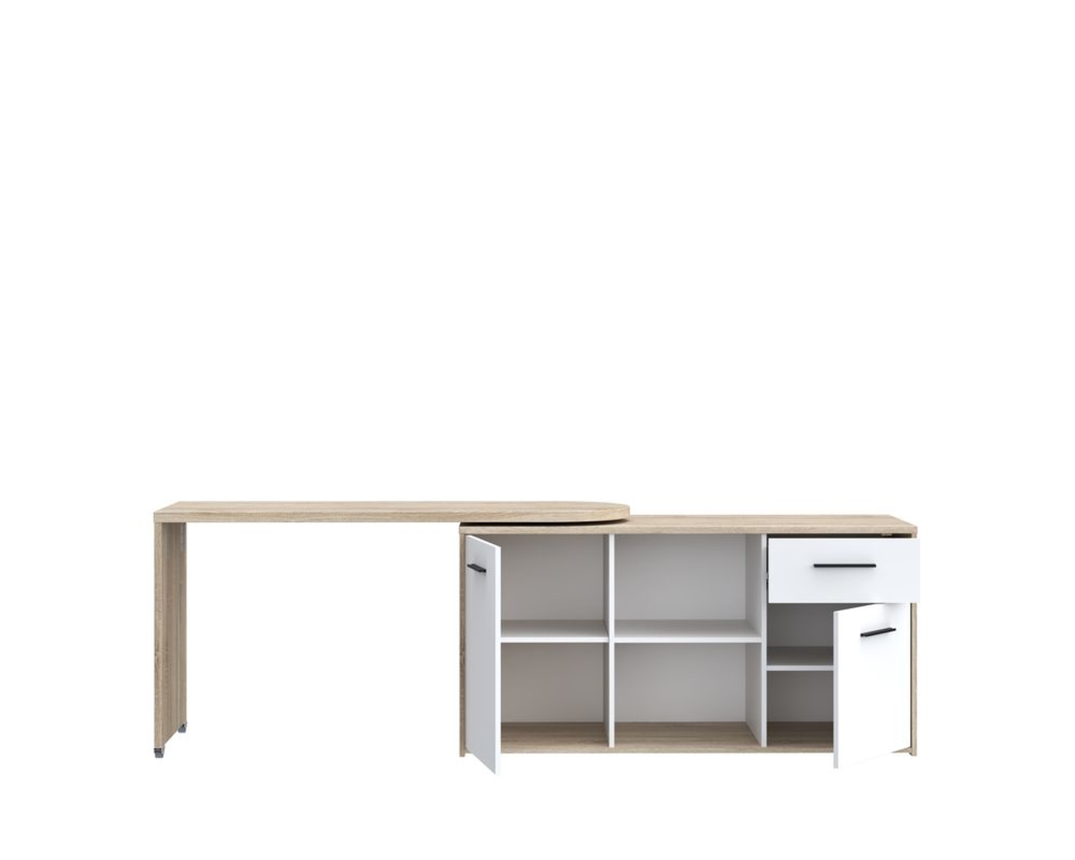 Schreibtisch "Fred", variabel, mit Türen und Schublade - Braun/Weiß - 1
