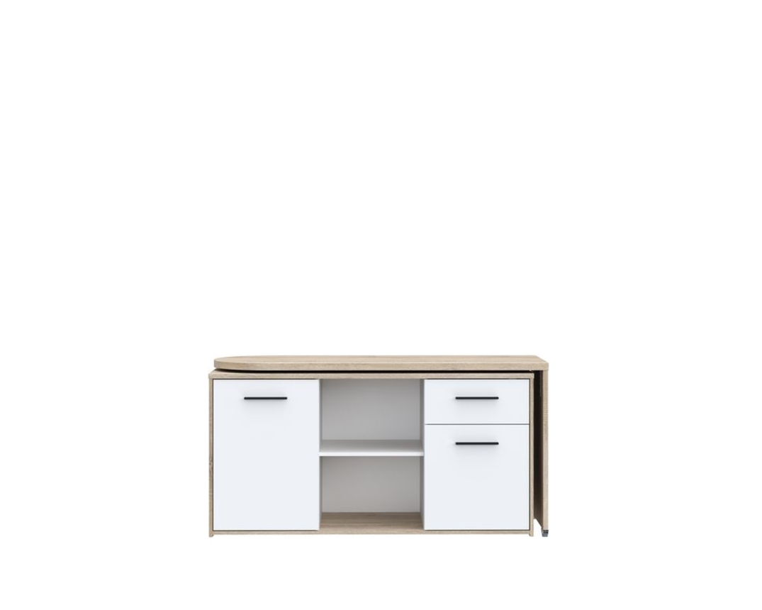 Schreibtisch "Fred", variabel, mit Türen und Schublade - Braun/Weiß - 2