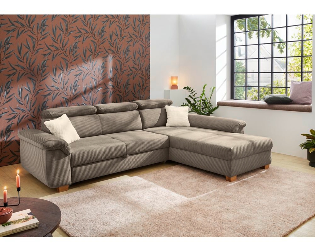 Wohnlandschaft "Josy", leger, Cord, Hochschläferfunktion - Taupe - 4