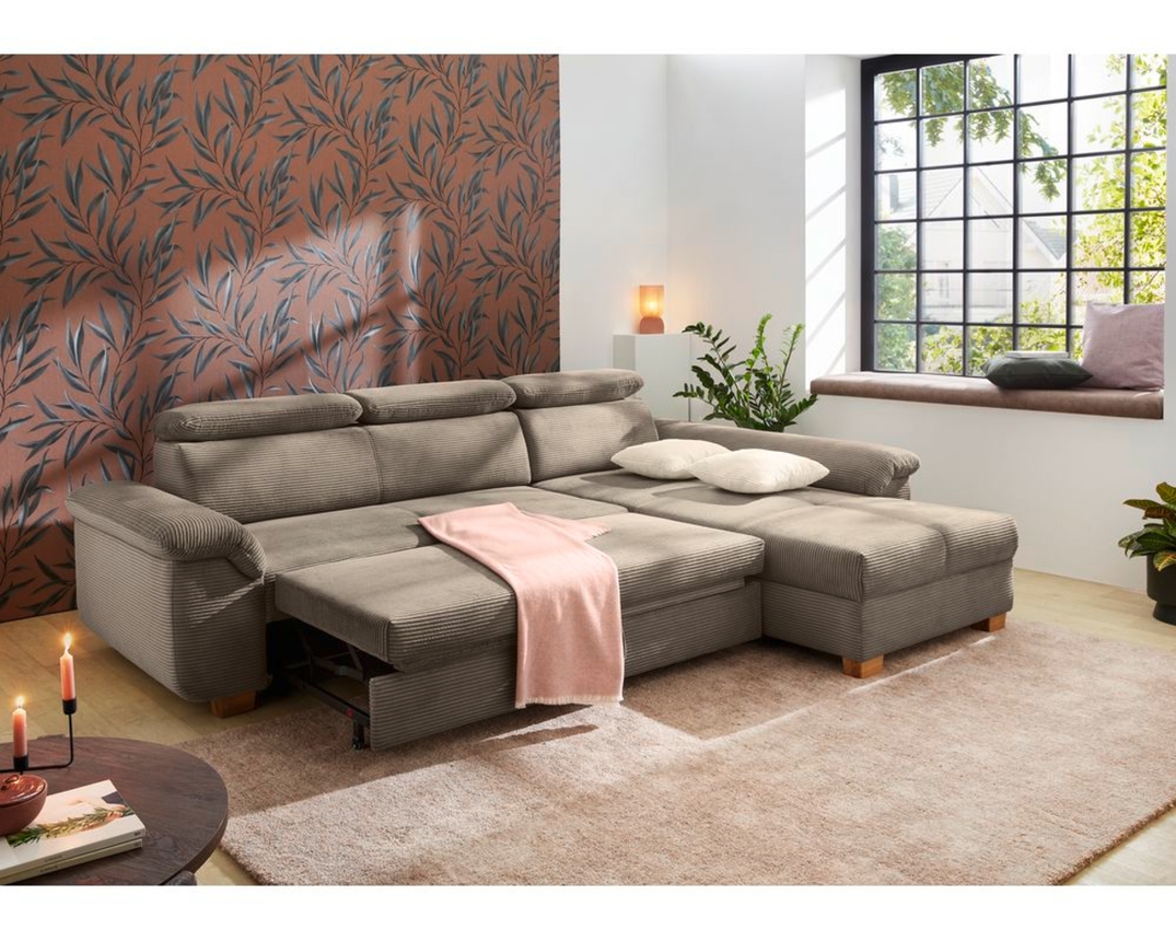 Wohnlandschaft "Josy", leger, Cord, Hochschläferfunktion - Taupe - 6