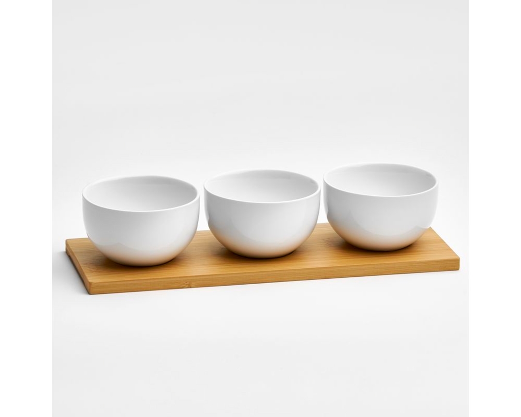 Snackschalen-Set "Basic", 4-tlg., Porzellan/Bambus - weiß/Bambus - 1