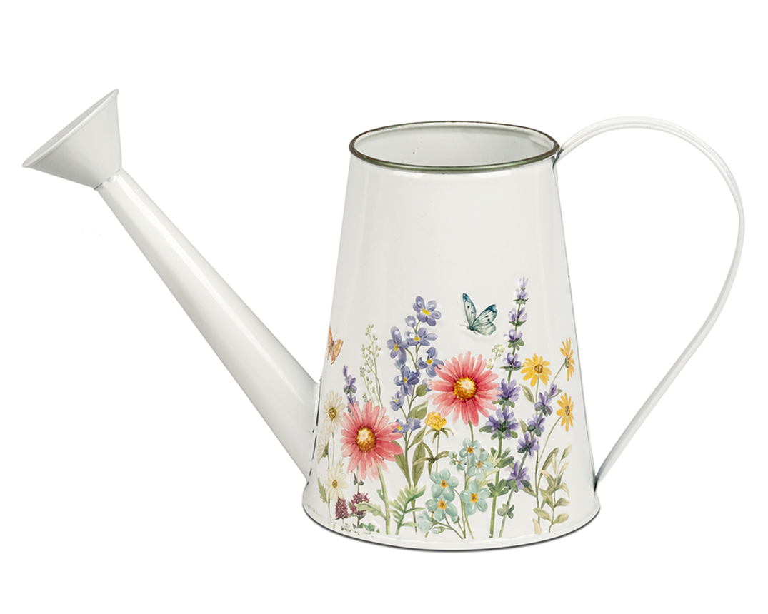 Gießkanne mit Blumenmotiv, ca. 13x27 cm - Weiß - 1