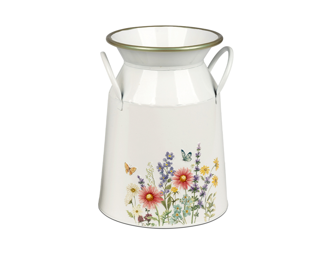 Milchkanne mit Blumenmotiv, ca. 24 cm hoch - Weiß - 1