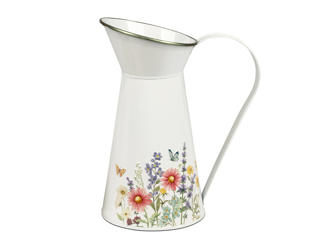 Krug mit Blumenmotiv, ca. 18 cm - Weiß - 1