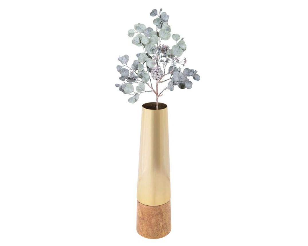 Vase aus Edelstahl und Mangoholz - Gold/Holzfarben - 1