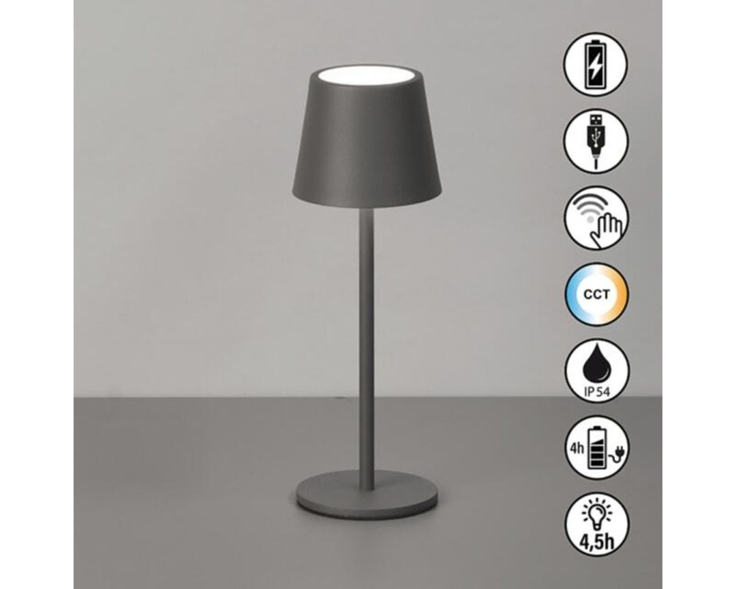 LED-Tischleuchte "Roxi" inkl. USB-Kabel und Touchdimmer, grau - Dark-Greige - 1